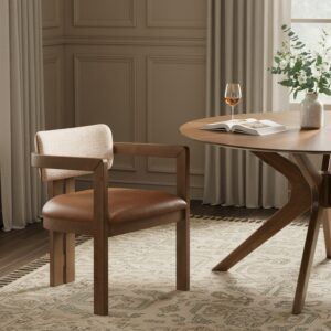 Ravina Vegan Leather and Linen Textured Fabric Upholstered Dining Chair